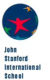 Image of John Stanford International School with globe and star figures